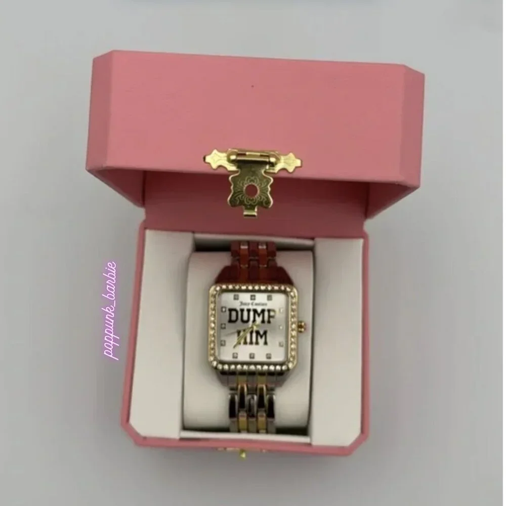 Juicy Couture Dump Him Bling Watch NIB Y2K Gold‎ Silver Crystal Square